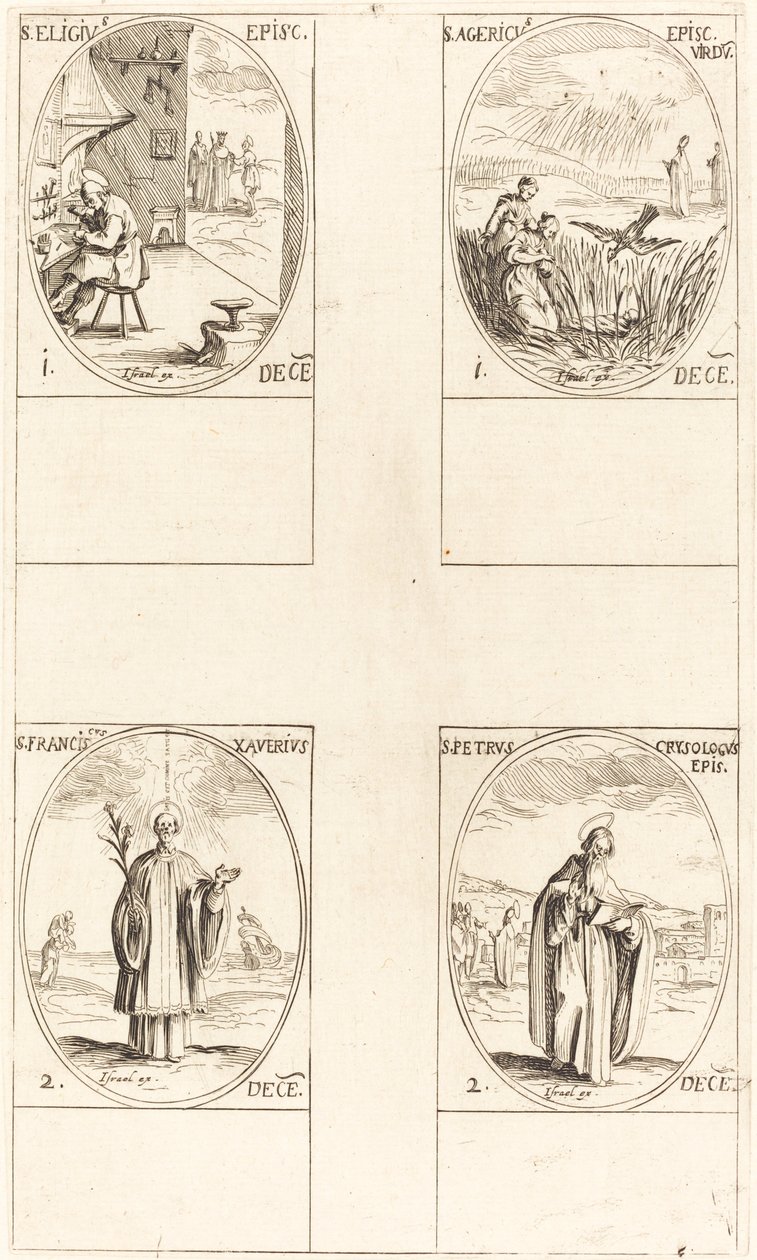 St. Eligius; St. Agericus; St. Francis Xavier; Sankt Peter Chrysologus af Jacques Callot