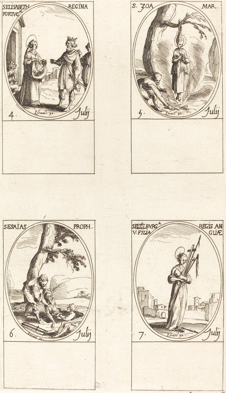 St. Elizabeth af Portugal, St. Zoe, St. Esajas, Profeten, St. Edelburge. af Jacques Callot