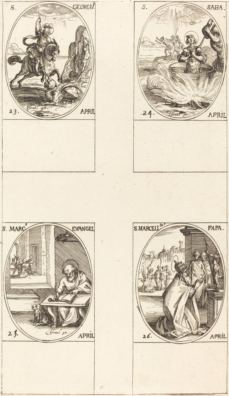 St. George; St. Sabas; Markus, Evangelist; Sankt Marcellin af Jacques Callot