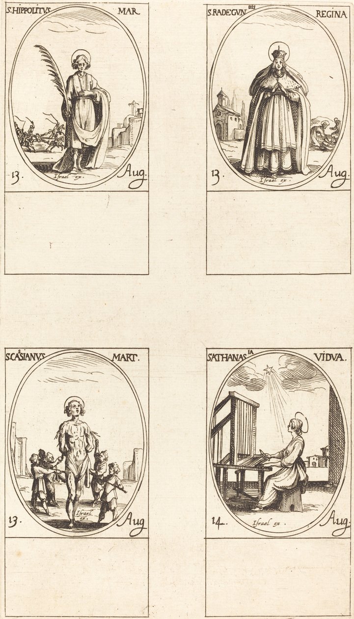 St. Hippolytus, St. Radegund, Dronning, St. Cassian, St. Athanasius af Jacques Callot