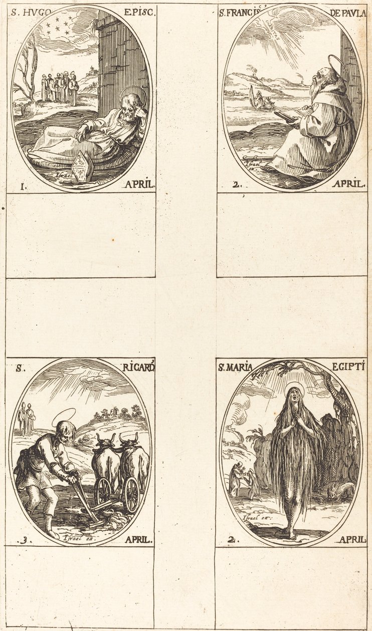 St. Hugo; Sankt Frans af Paula; St. Mary af Egypten; St. Richard af Jacques Callot