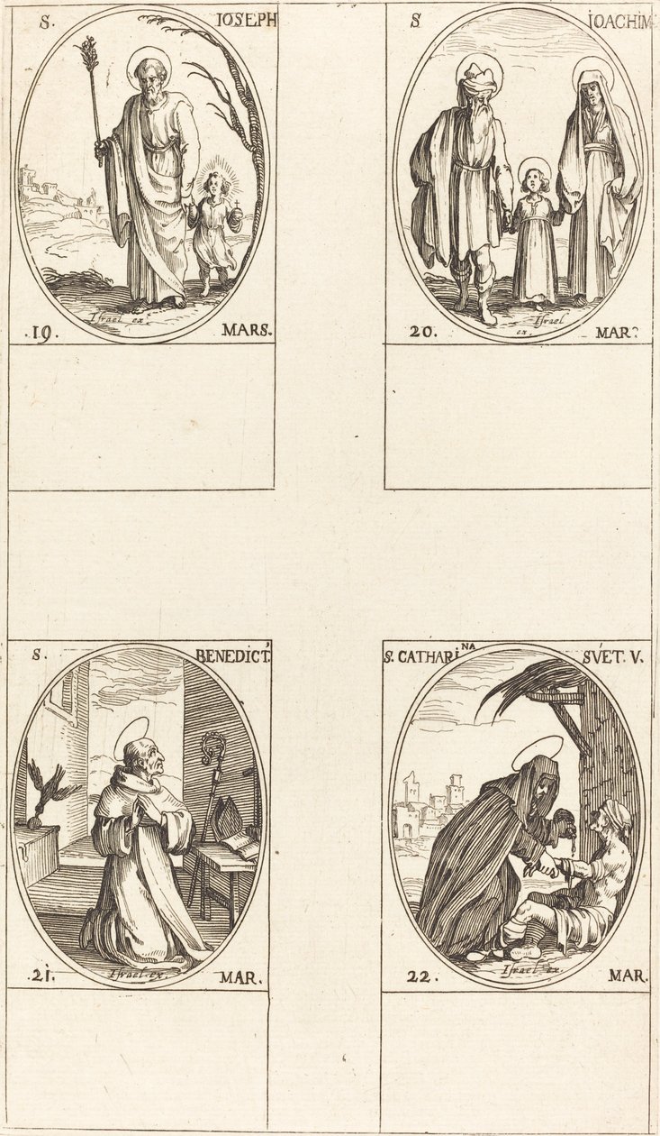 St. Joseph; Sankt Joachim; Sankt Benedikt, Abbed; St. Catharine af Sverige af Jacques Callot