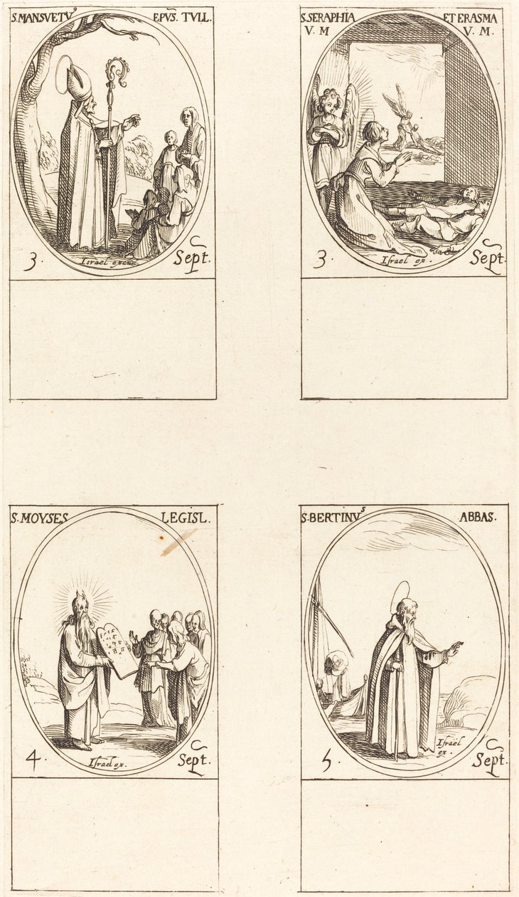 St. Louis Mansuetus; Sts. Serapia og Erasmus; Moses; St. Louis Bertin, Abbed af Jacques Callot