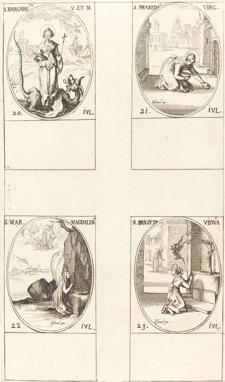 St. Margaret af Antiokia; St. Praxedes; Sankt Maria Magdalena; St. Birgitta af Sverige af Jacques Callot