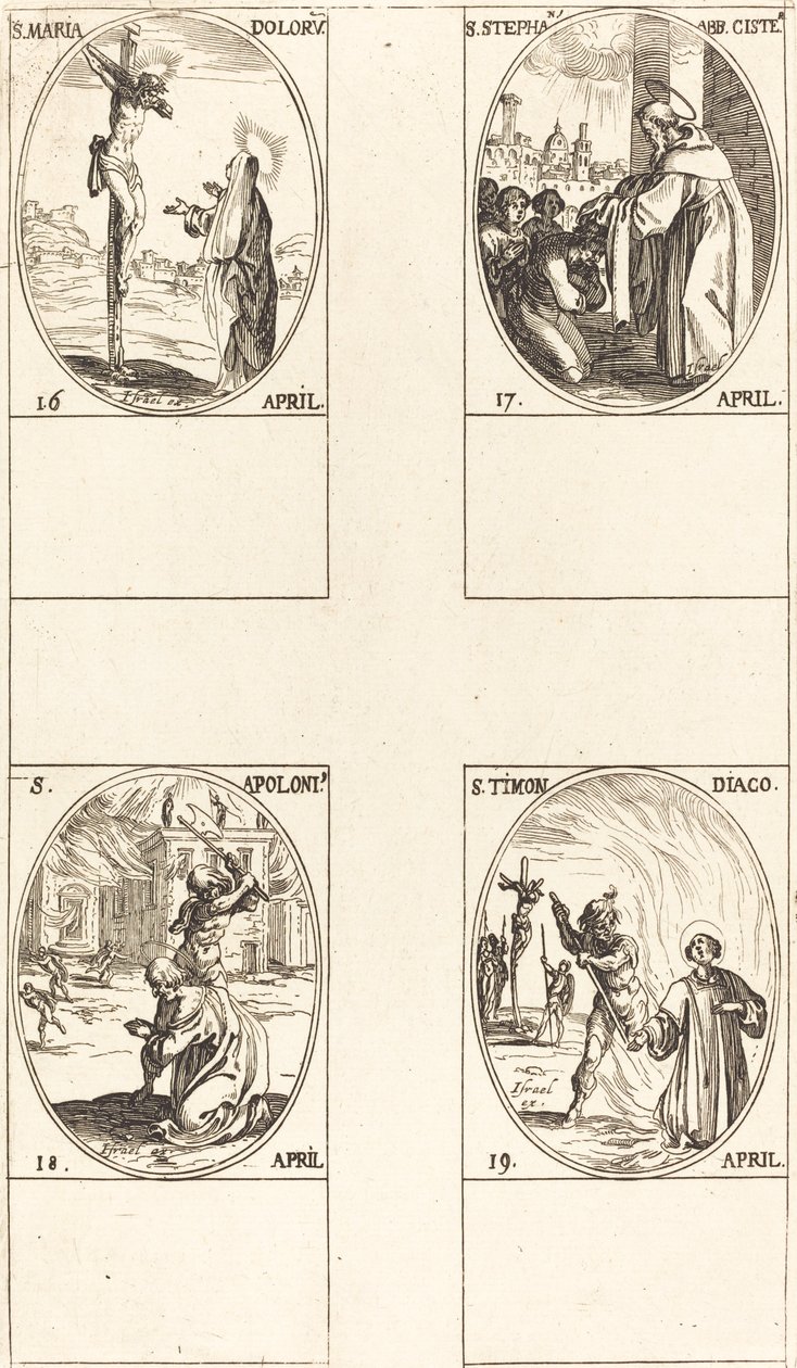 St. Maria Doloru; St. Stephen, Abbed; St. Apollo; St. hjul af Jacques Callot