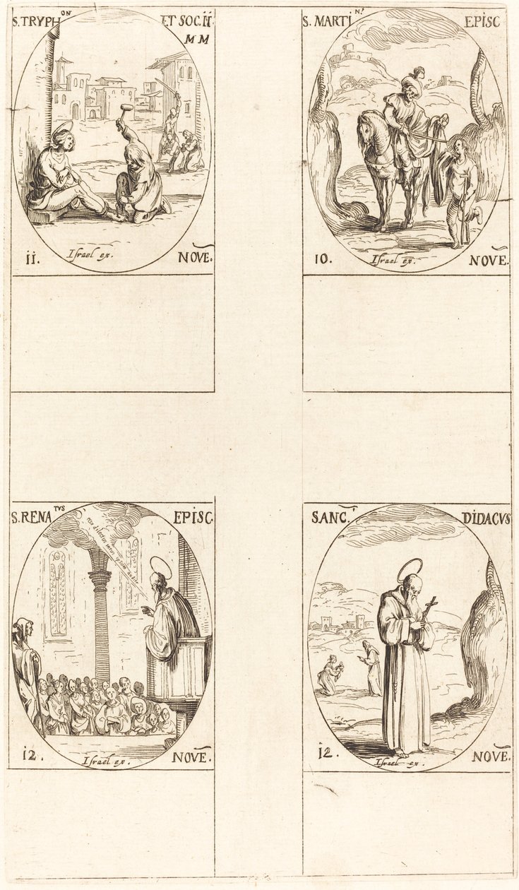St. Martin; St. Tryfon og ledsagere; St. Renatus; Sankt Didacus af Jacques Callot