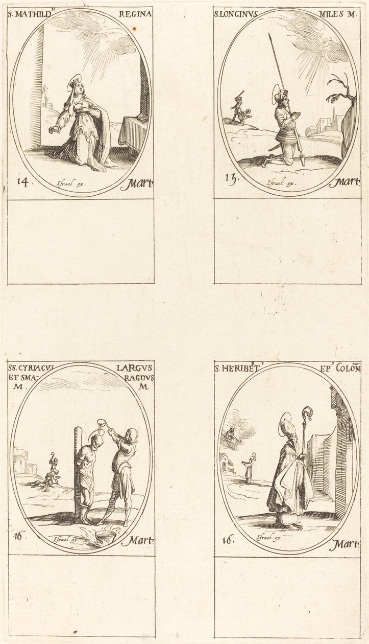 St. Matilda; St. Longinus; St. Cyriacus; St. Herbert af Jacques Callot