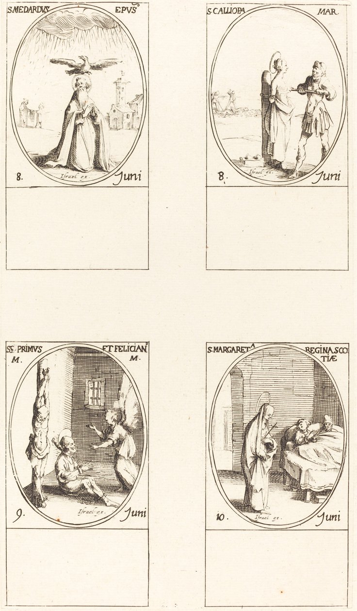 St. Medard; St. Calliopa; Sts. Primus og Felician; St. Margaret af Skotland af Jacques Callot
