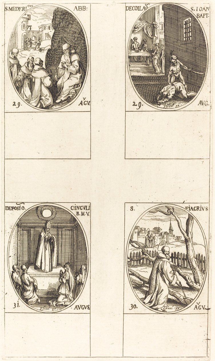 St. Mederic, Abbed; Halshugning af Johannes Døberen; St. Fiacre; Jomfruens festival af Jacques Callot