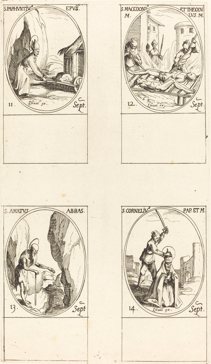 St. Paphnutius; Hellige Macedonius og Theodulus; St. Elskede; St. Cornelia af Jacques Callot