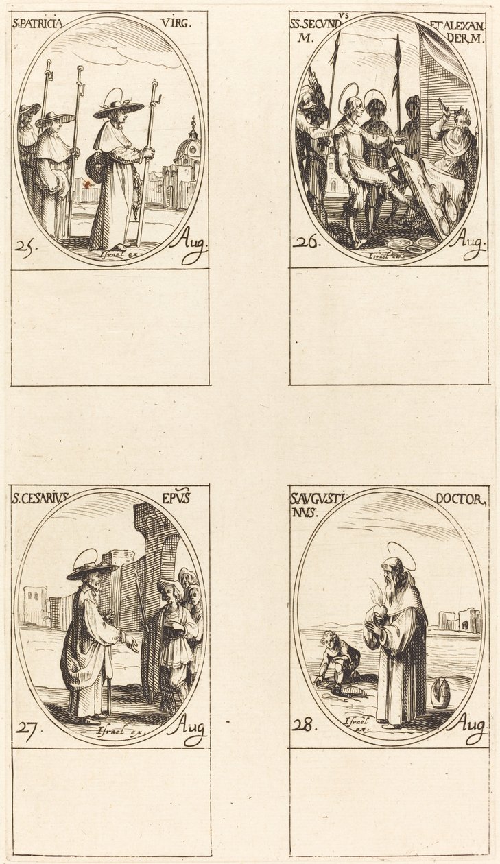 St. Patricia; Hellige Secundus og Alexander; St. Cæsarius; St. Augustin af Jacques Callot