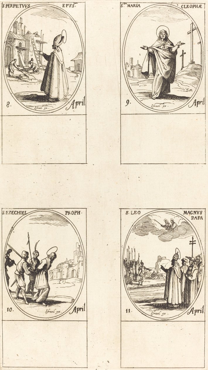 St. Perpetuus; St. Maria af Cleophas; St. Ezechiel; St. Leo den Store af Jacques Callot