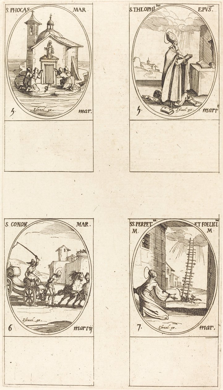 St. Phocas, St. Theophilus, St. Conon, Sts. Perpetua og Felicity af Jacques Callot