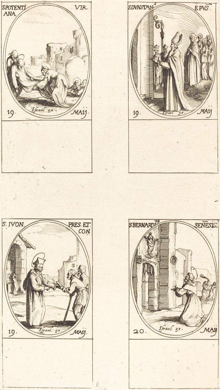 St. Potentiel; St. Dunstan; St. Yves; St. Bernardinus af Siena af Jacques Callot