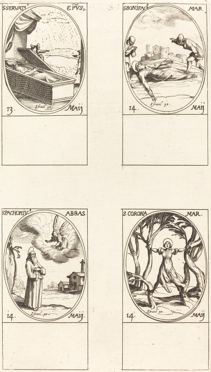 Sankt Servatius; Sankt Bonifatius; St. Pachomius; St. Corona af Jacques Callot