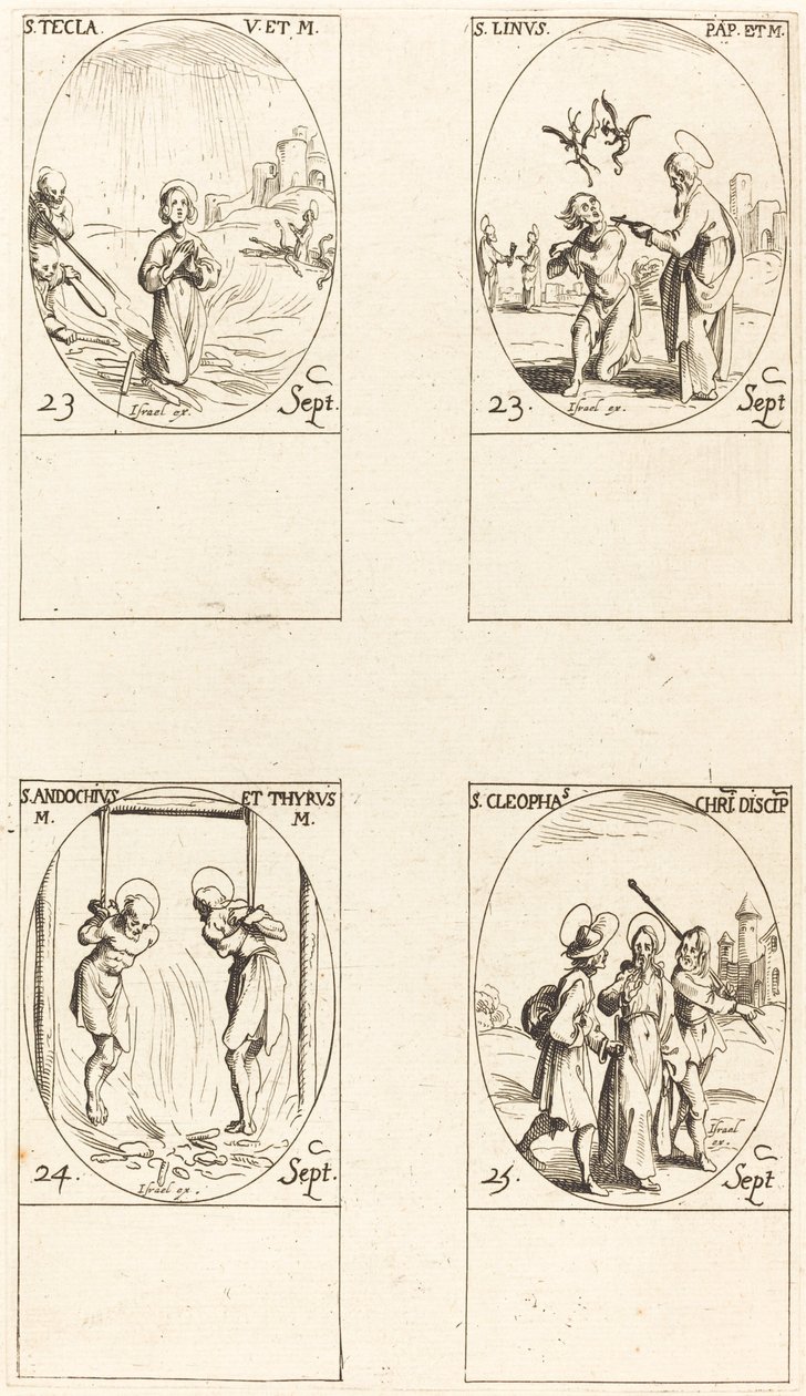 St. Thecla, St. Linus, Sts. Andochius og Thyrsus, St. Kleopas af Jacques Callot