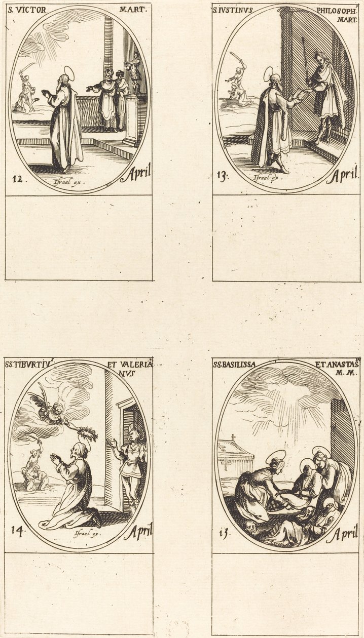St. Victor; St. Justin; Hellige Tiburtius og Baldrian; Hellige Basilissa og Anastasia af Jacques Callot
