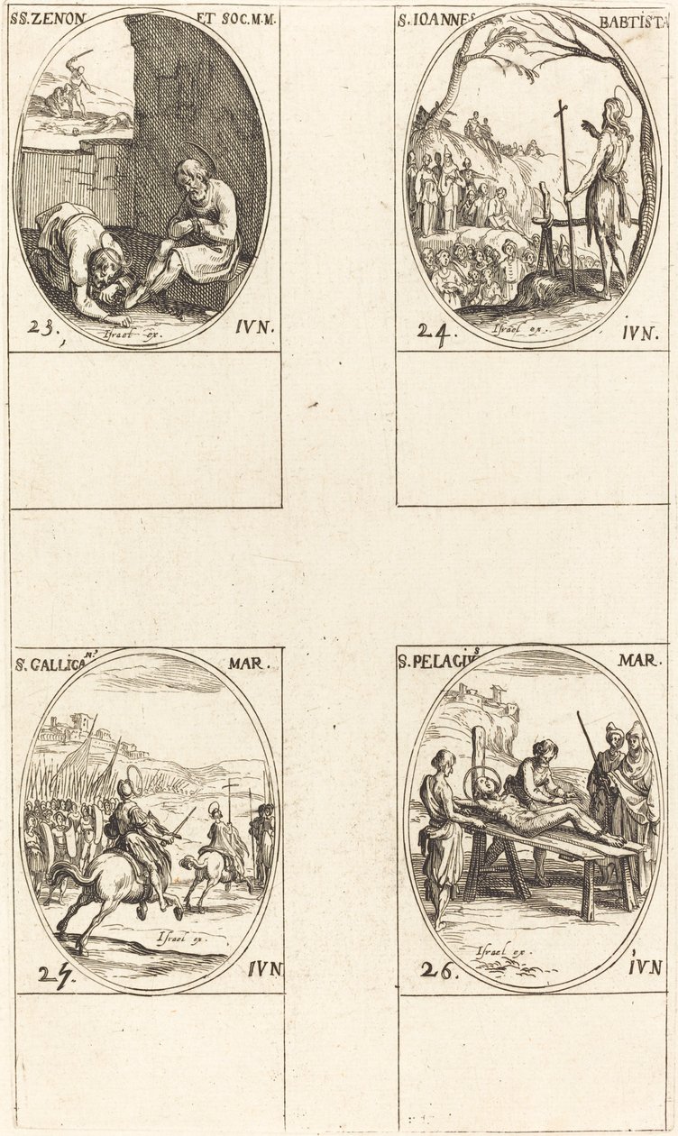 Sankt Zenon og ledsagere, Sankt Johannes Døberen, Sankt Gallicanus, Sankt Pelagius. af Jacques Callot