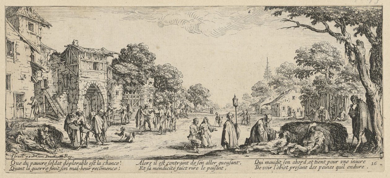 Døende ved vejkanten, blad 16 i serien »Krigens rædsler« af Jacques Callot
