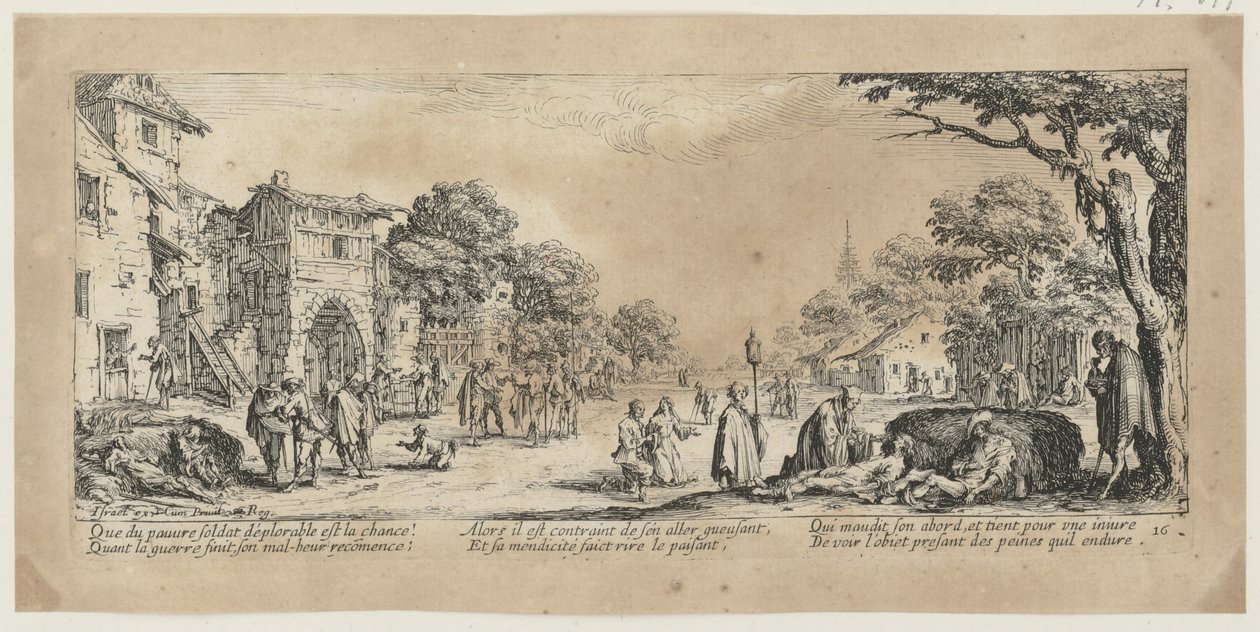 Døende ved vejkanten, blad 16 i serien »Krigens rædsler« af Jacques Callot