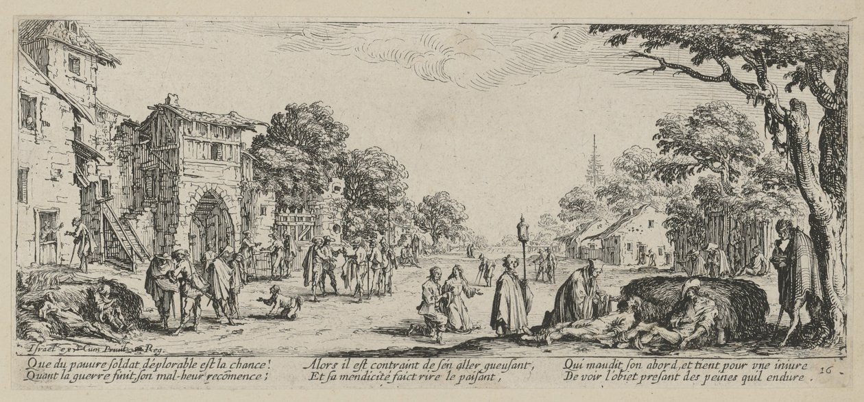 Døende ved vejkanten, blad 16 i serien "Krigens rædsler" af Jacques Callot