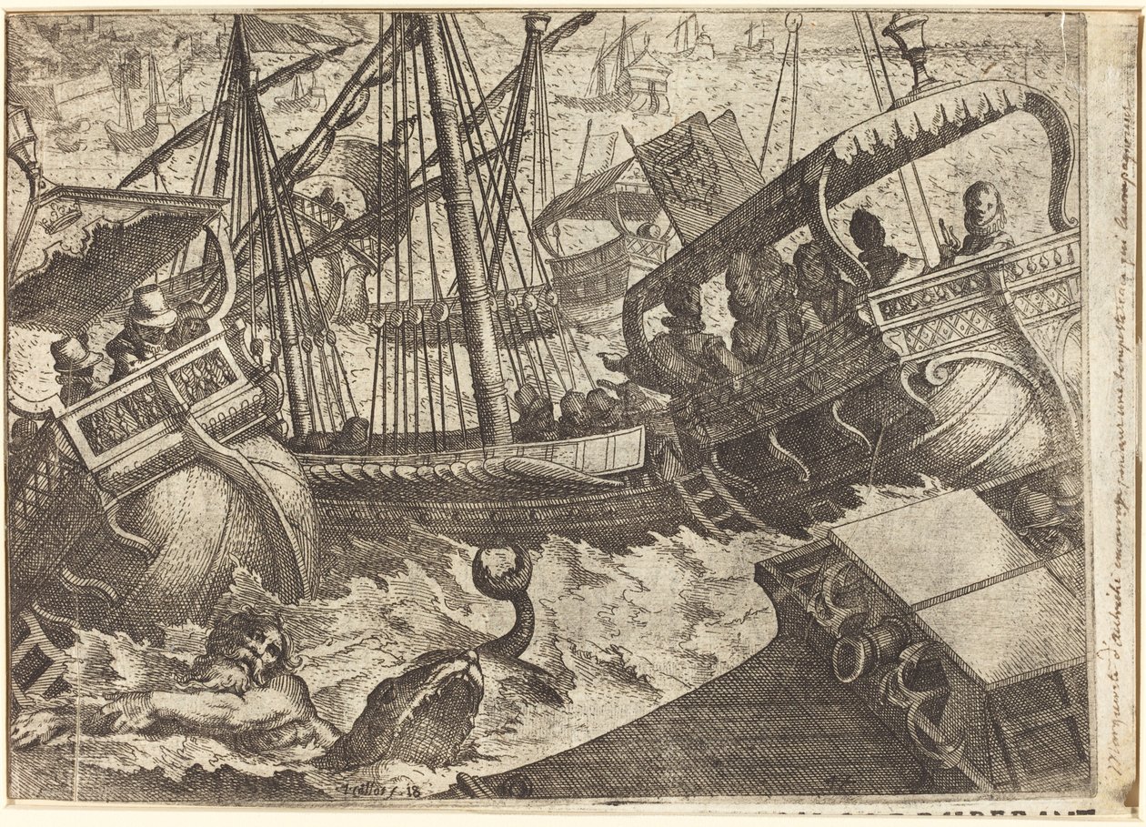 Storm ud for Barcelonas kyst [recto] af Jacques Callot