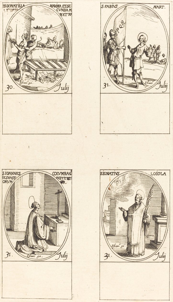 Hellige Donatilla, Greatest & Second; St. Fabius; St. John Colombini; St. Ignatius af Loyola af Jacques Callot