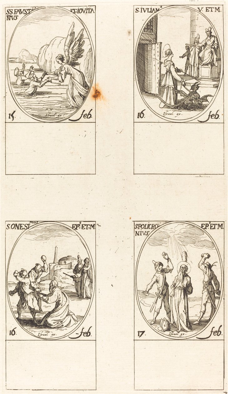 Hellige Faustinus og Jovita; St. Juliana; St. Vi har en; St. Polychronius af Jacques Callot