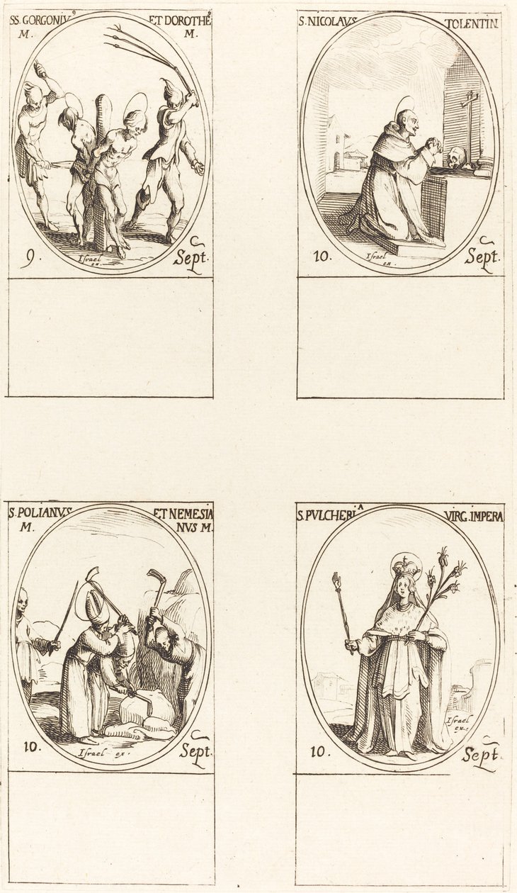 Hellige Gorgonius & Dorothy, St. Nicholas af Tolentino, St. Polianus & Nemesian, St. Pul. af Jacques Callot