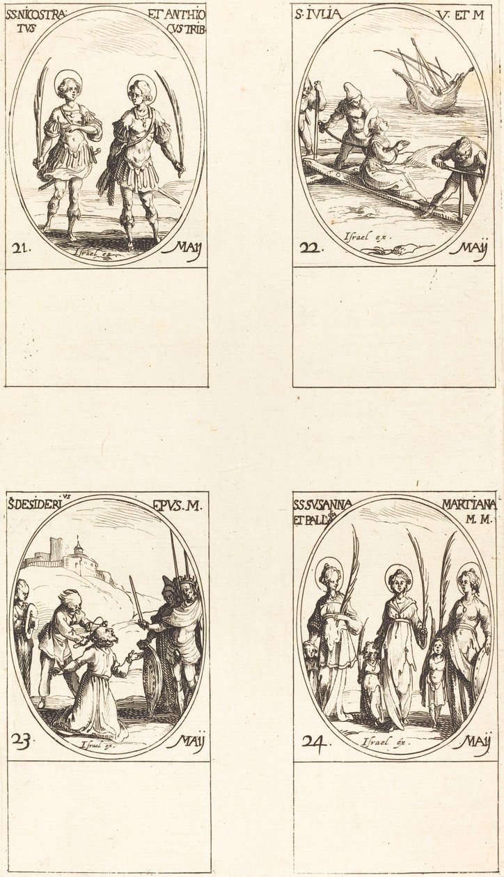 Hellige Nicostratus og Antiochus; St. Julia; St. Ønske; Hellige Susanna, Palladia, en af Jacques Callot