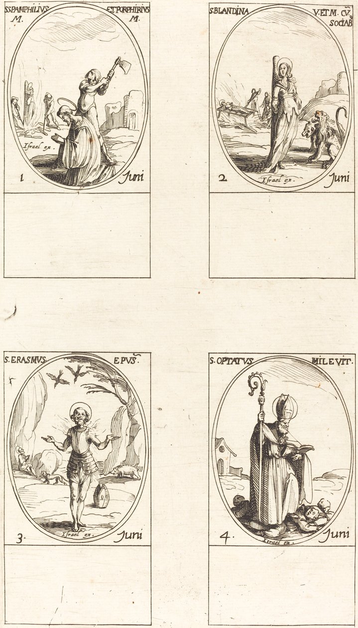 Hellige Pamphilius og Porfyr; St. Blandine og ledsagere; St. Erasmus; St. Ønsket sig af Jacques Callot