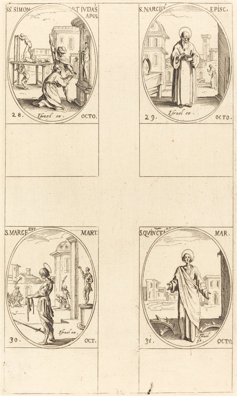 Sts. Simon og Judas, apostle; Sankt Narcissus; Sankt Marcellus; Sankt Quintin af Jacques Callot