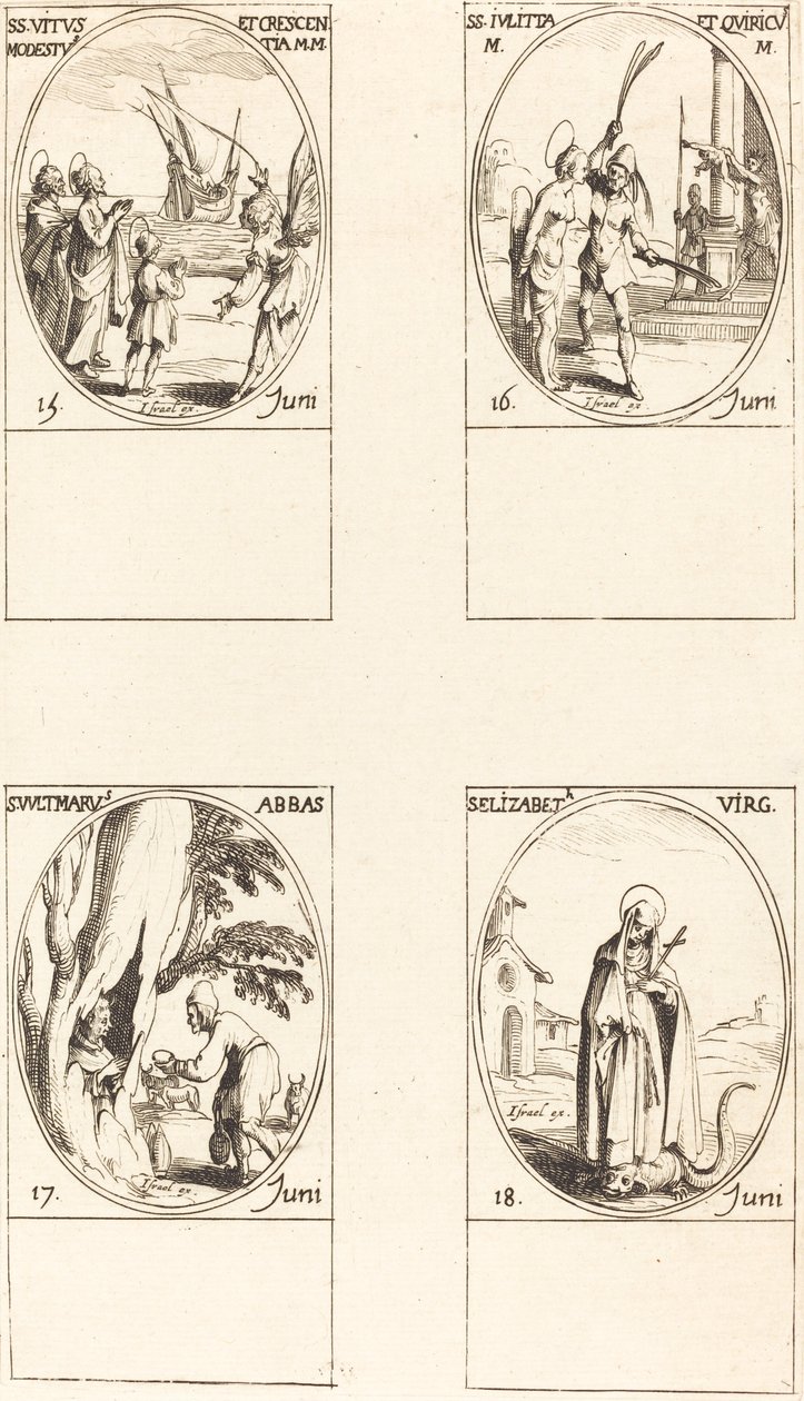 Hellige Vinstok, beskeden og vækst; Hellige Juliet & Quiricus; St. Bedstefader, Abbed; St. E af Jacques Callot