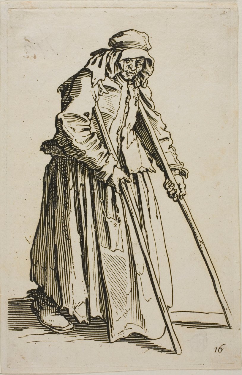 Tiggeren på krykker og hans tiggerpung, planche ti fra The Beggars af Jacques Callot