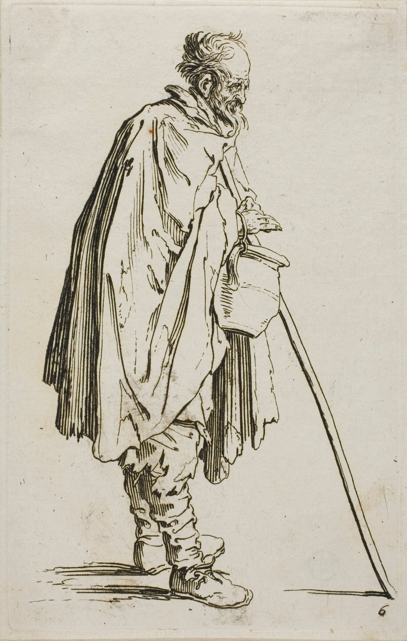Tiggeren med fodvarmer, tallerken seks fra The Beggars af Jacques Callot