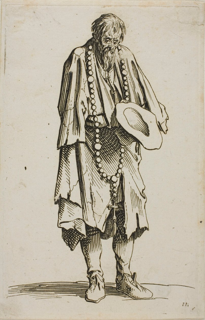 Tiggeren med en rosenkrans, tallerken elleve fra The Beggars af Jacques Callot