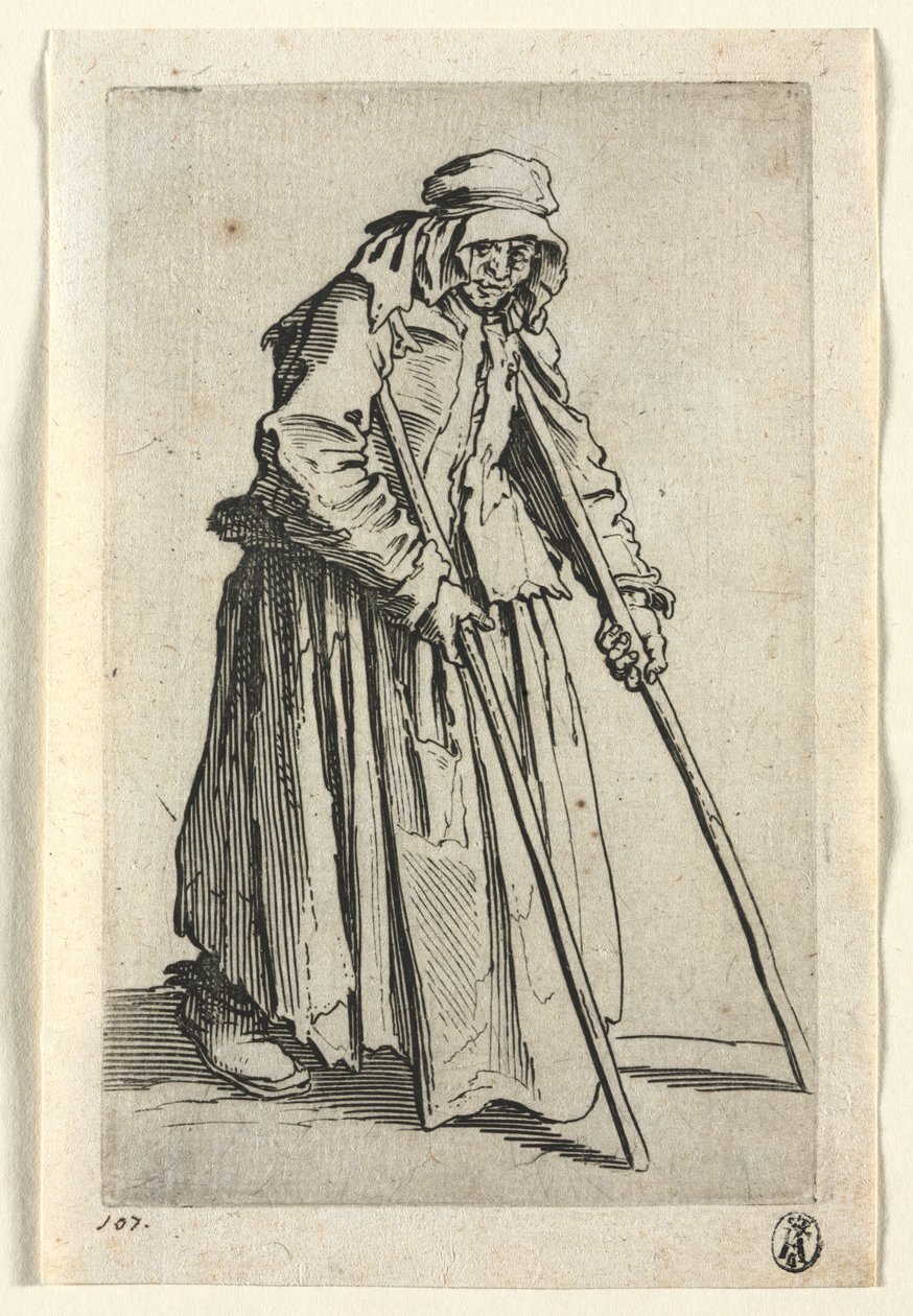 The Beggars: Beggar Woman on Crutches, ca. 1623. af Jacques Callot