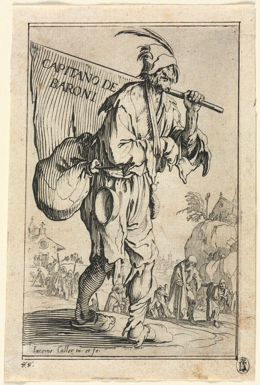 The Beggars: Frontispice: Kaptajn for baronerne af Jacques Callot