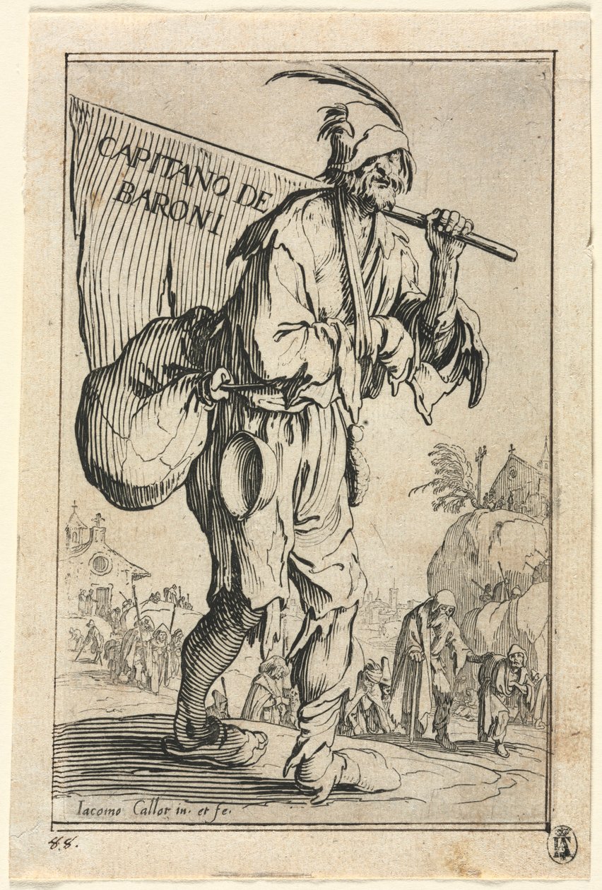 Tiggerne: Frontispice: Kaptajn for baronerne, ca. 1623. af Jacques Callot