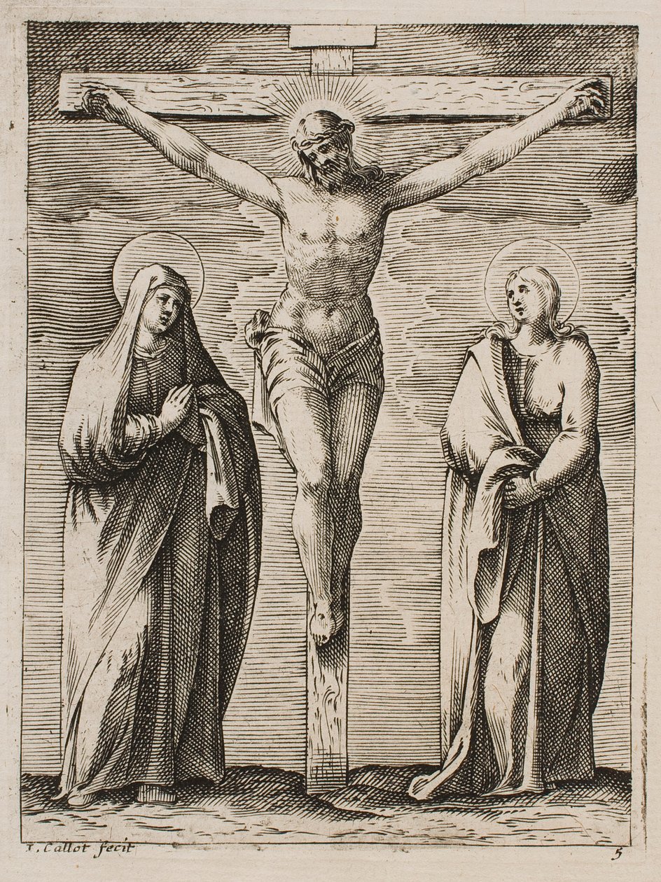 Den hellige Jomfru og Sankt Johannes ved korsets fod, fra serien „Billeder af Rom“ af Jacques Callot