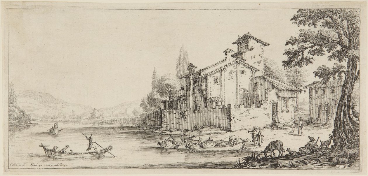 »Bådturen«, fra serien »Diverse Vedute Designate in Fiorenza« (Forskellige landskaber skabt i Firenze) af Jacques Callot