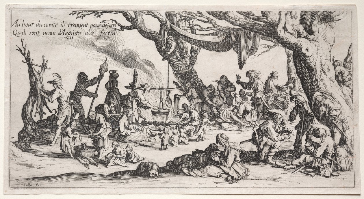 The Bohemians: The Stopping Place: The Feast of the Bohemians, c.1621-1625. af Jacques Callot
