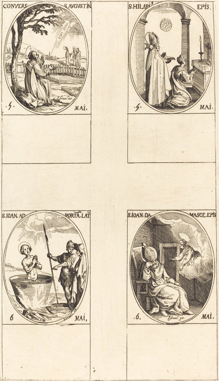 Sankt Augustins omvendelse; Sankt Hilary; Sankt Johannes før den latinske portal; Sankt Johannes af Damaskus af Jacques Callot