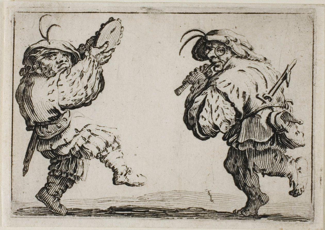 Danserne med en fløjte og en tamburin, fra The Caprices af Jacques Callot