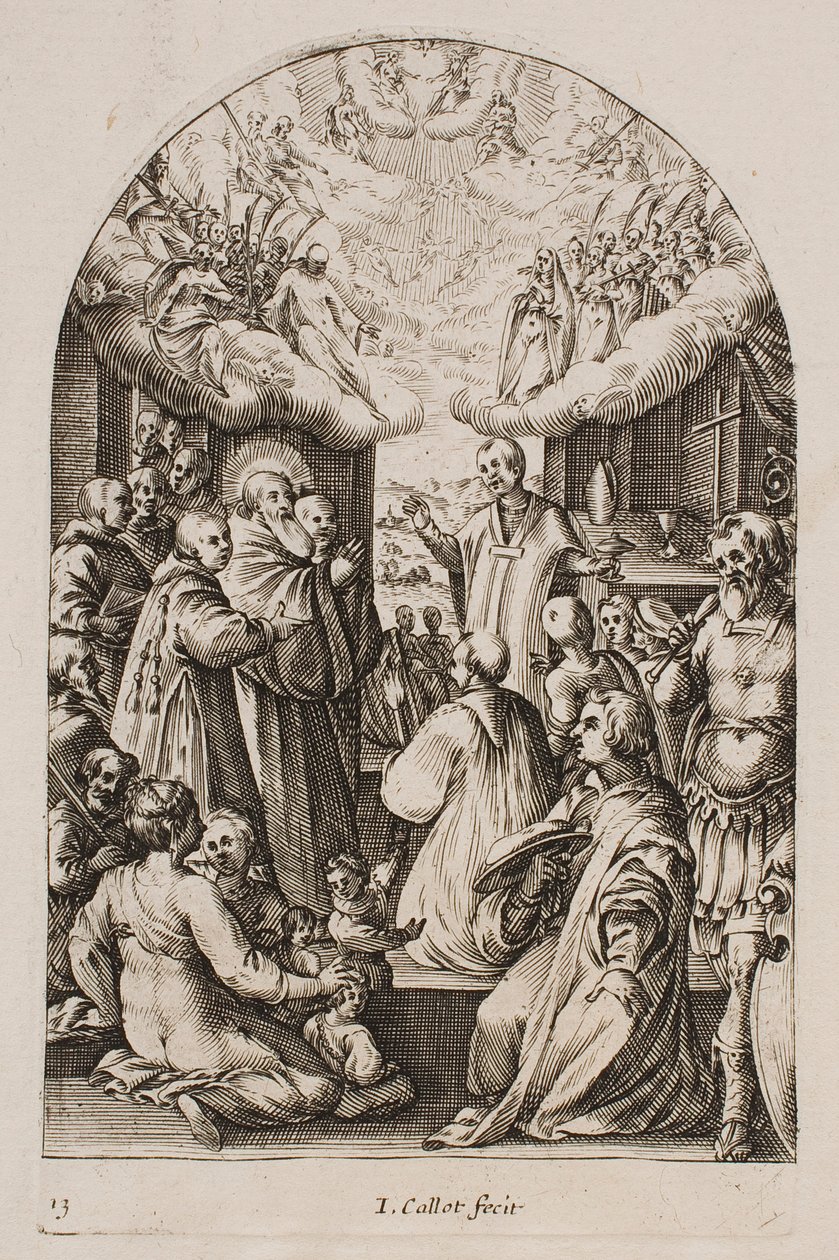 Sankt Benedikts død, fra serien „Billeder af Rom“ af Jacques Callot
