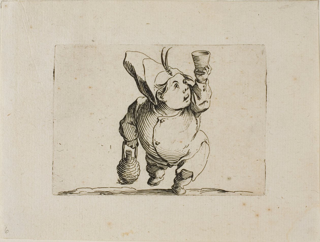 Drikkeren set forfra, fra Varie Figure Gobbi af Jacques Callot