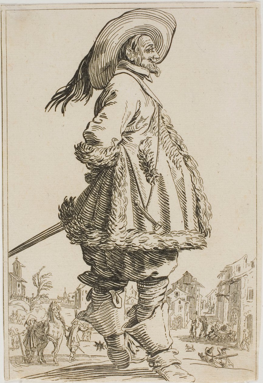 The Gentleman in the Fur-Trimmed Mantle with his Hands Behind his Ryg, fra serien The Nobility of Lorraine af Jacques Callot