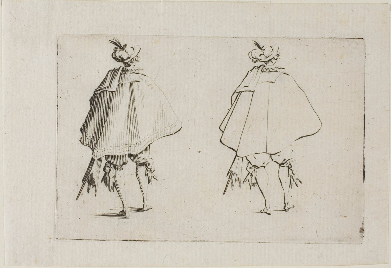 Herremanden med en stor frakke, set bagfra, fra The Caprices af Jacques Callot