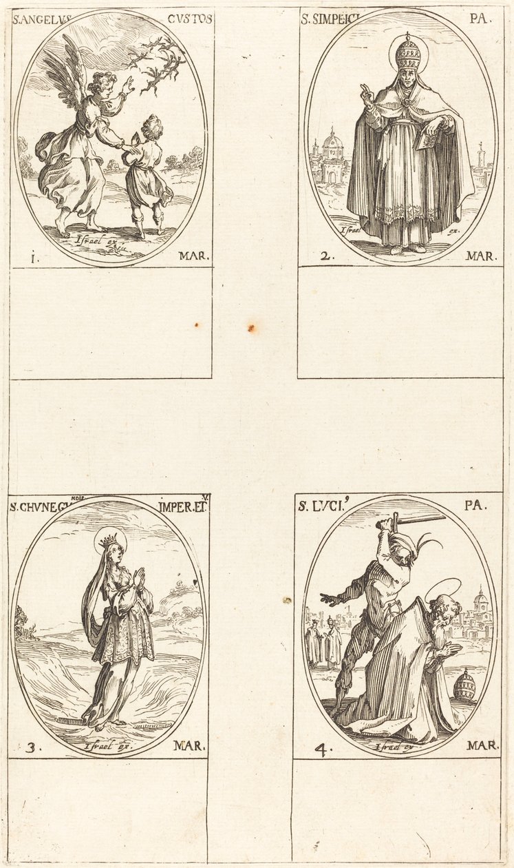 Skytsengelen, St. Simplici, St. Cunegundes, St. Luci. af Jacques Callot
