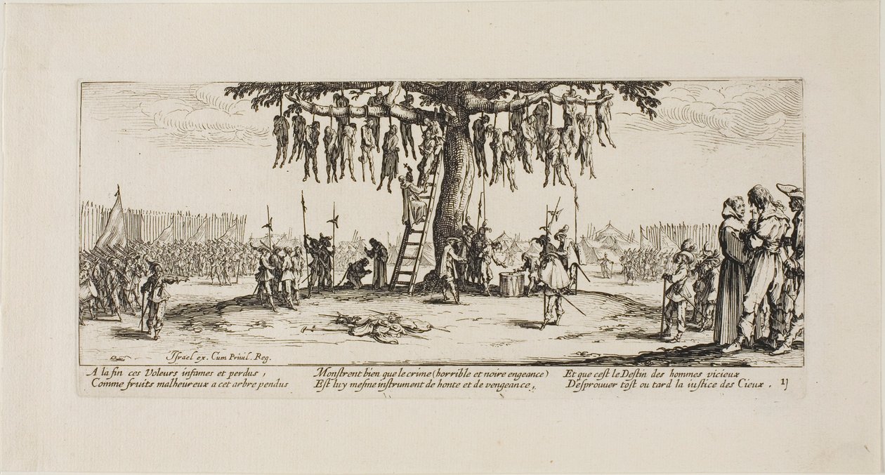 The Hanging, tallerken elleve fra The Miseries of War af Jacques Callot